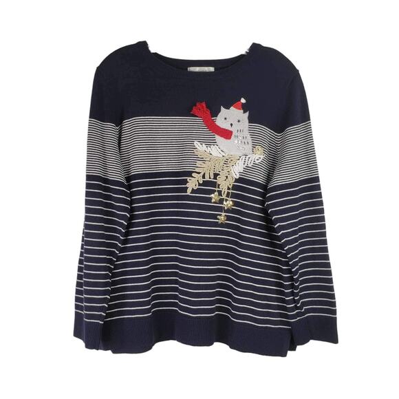CJ Banks Sweater Coastal Christmas Pullover Blue Red Size XL Owl Pullover - Picture 2 of 8